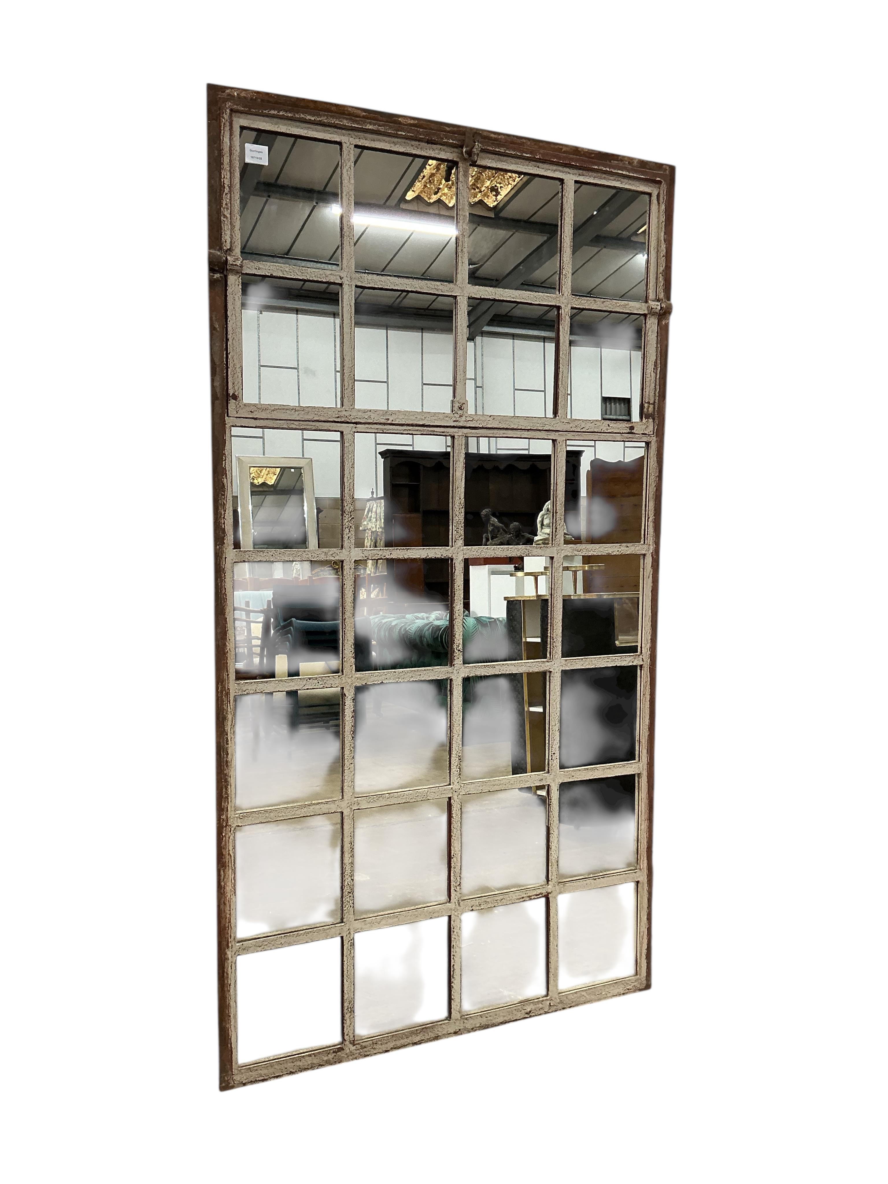 An industrial style rectangular cast iron window frame wall mirror, width 100cm, height 184cm